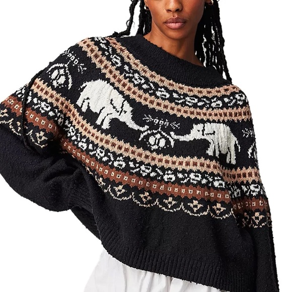 NWOT Free People Nellie Sweater Knit Oversized Chunky Elephants Size L - Picture 2 of 13